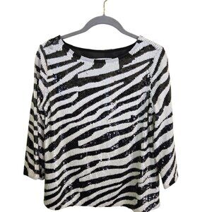 Trina Turk NWT Zebra Print Fully Sequined Designer Top Size XS